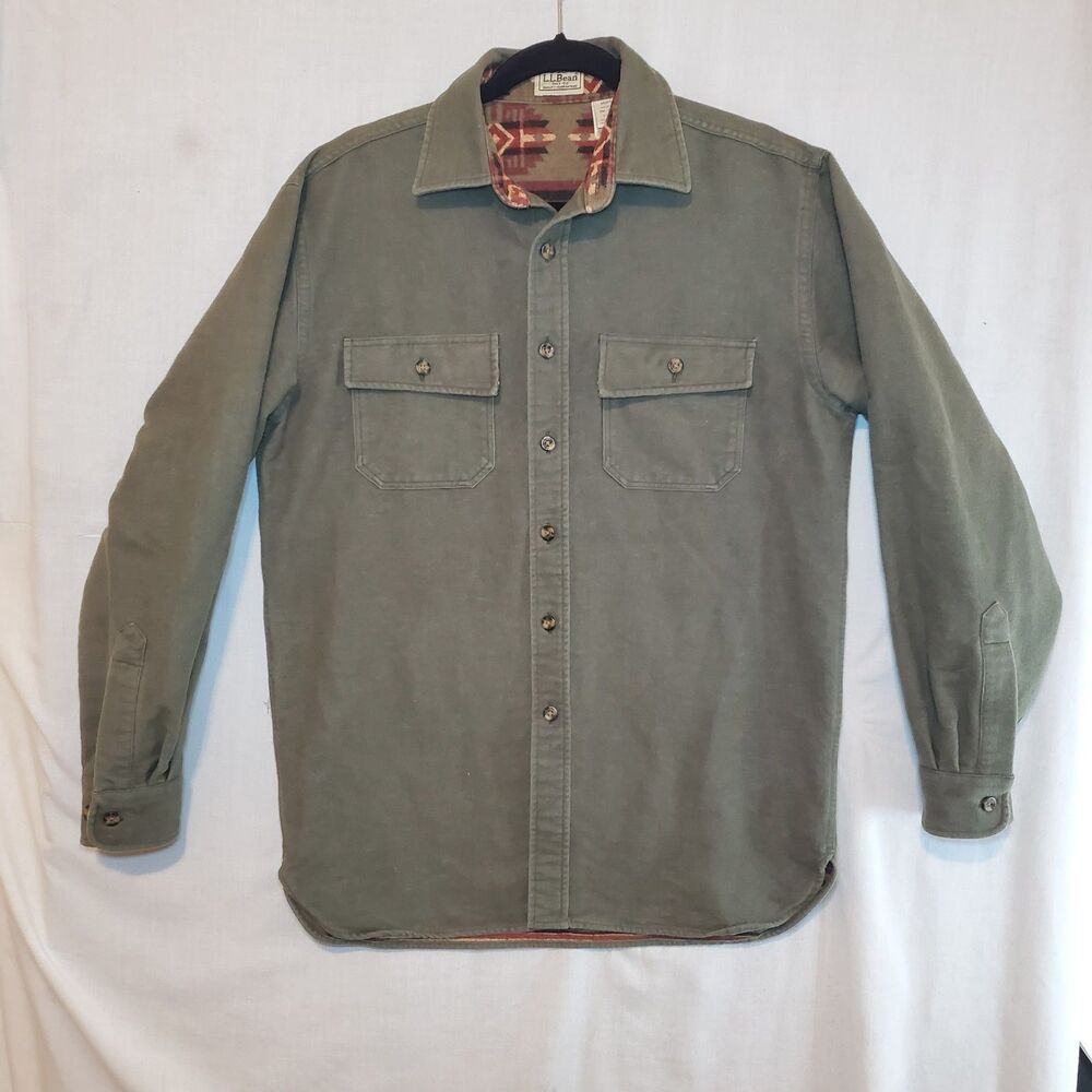 Vintage L.L. Bean Shirt Chamois Aztec Lined Southwest 0YT60 Green Sz Sm Western